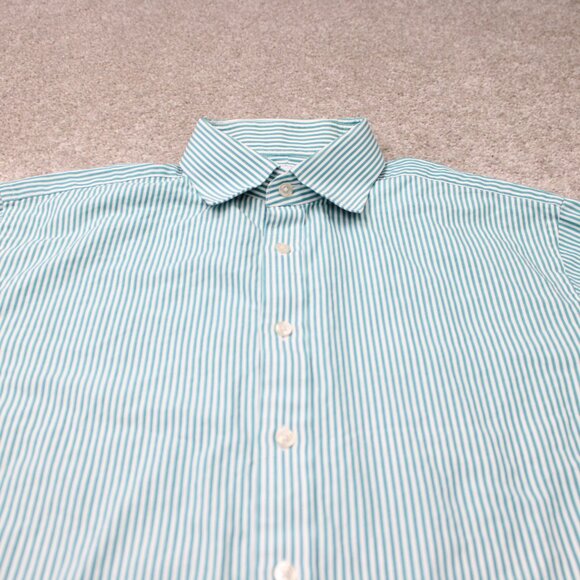 Charles Tyrwhitt Dress Shirt Mens 16 1/2, 34 Green/White Classic Fit L/S Button - Picture 5 of 13